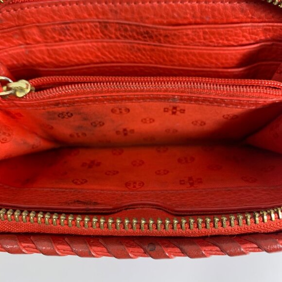 Tory Burch Red Pebbled Leather Zip Around Large Continental Wallet Wristlet - Picture 9 of 11
